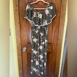 J for Justify Green Floral Maxi Off Shoulder Dress